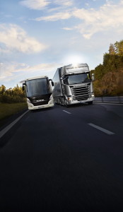 Scania Touring and Scania R 440 4x2 Streamline with box semitrailer. Höga Kusten, Sweden Photo: Göran Wink 2009