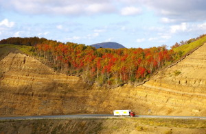 3794880 - road in autumn mountain.the mountain  pass kholmskiy on island sakhalin by autumn.